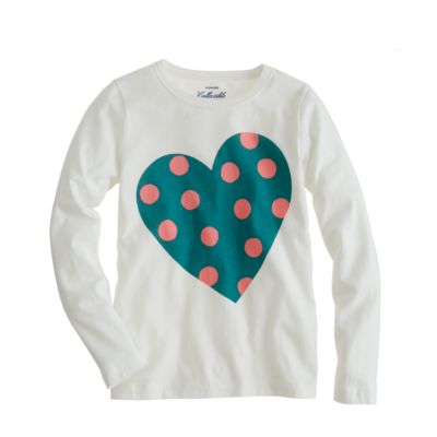 Girls' long-sleeve polka-dot heart tee