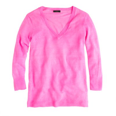 V-neck swing sweater in garment-dyed linen