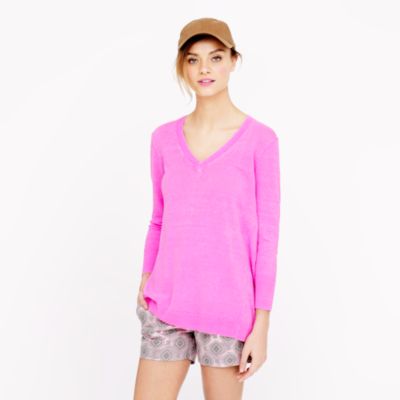 V-neck swing sweater in garment-dyed linen