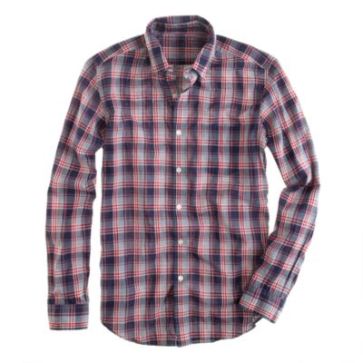 Lightweight chambray shirt in bright indigo plaid