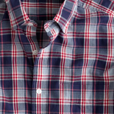 Lightweight chambray shirt in bright indigo plaid