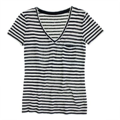 Linen V-neck tee in stripe