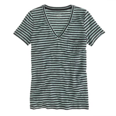 Linen V-neck tee in stripe