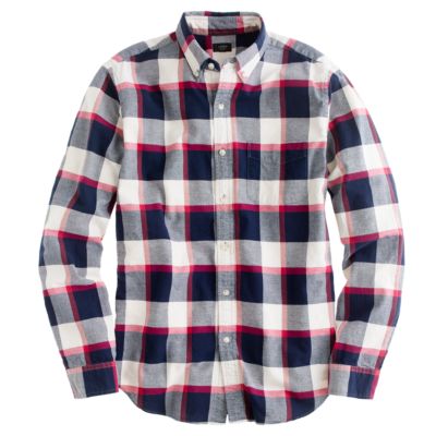 Tall oxford plaid shirt in bright garnet