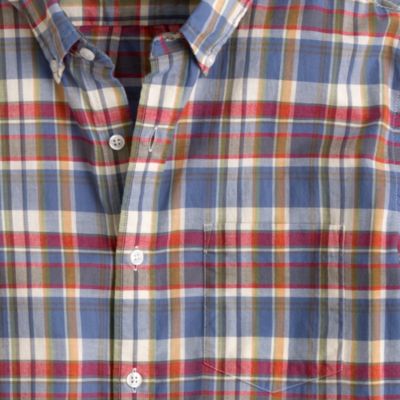 Indian cotton short-sleeve shirt in blue plaid