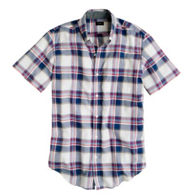 Indian cotton short-sleeve shirt in deep cove plaid