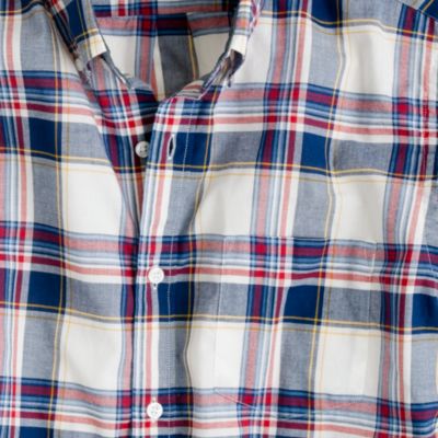Indian cotton short-sleeve shirt in deep cove plaid