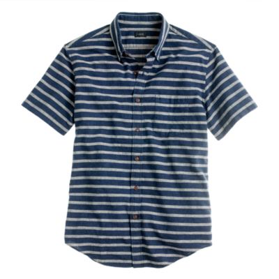 Secret Wash short-sleeve shirt in indigo stripe