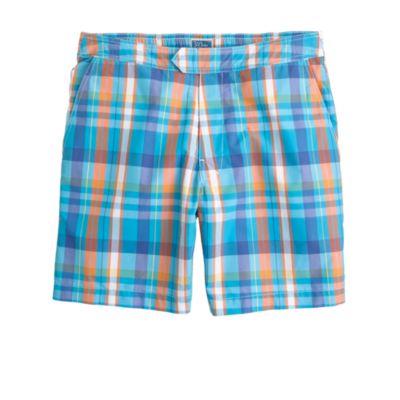 7" plaid board shorts in turquoise blue