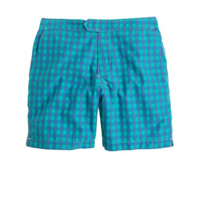 7" board shorts in royal mint gingham