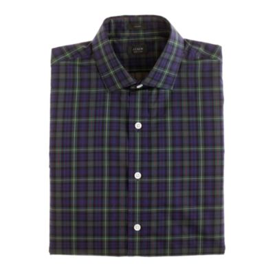 Ludlow spread-collar shirt in pack green tartan