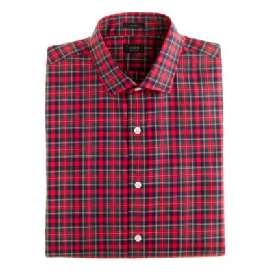 Ludlow spread-collar shirt in danbury red tartan