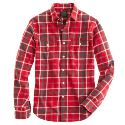 Slim flannel shirt in rusted red plaid