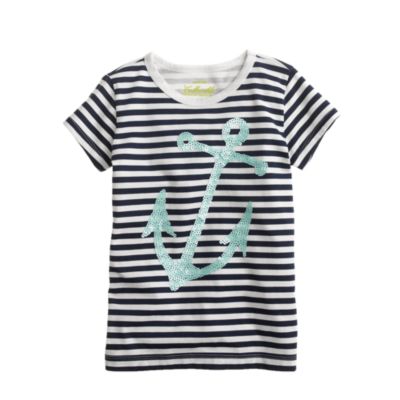 Girls' stripe sequin anchor tee