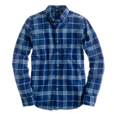 Slim brushed twill shirt in indigo check