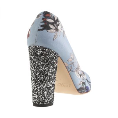 Etta glitter-heel pumps in hummingbird floral