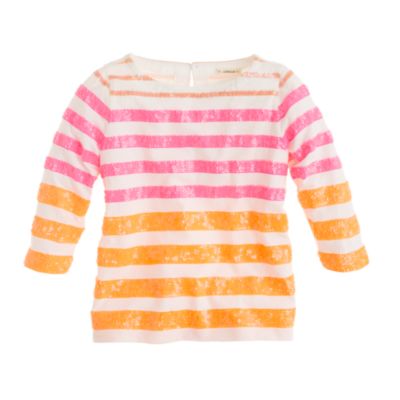 Girls' three-quarter sleeve stripe sequin tee