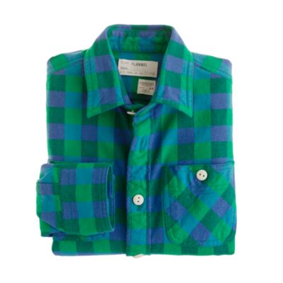 Boys' flannel shirt in green buffalo check