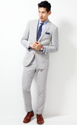 Ludlow suit jacket with center vent in Japanese seersucker