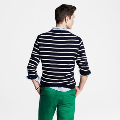 Cotton crewneck sweater in navy stripe