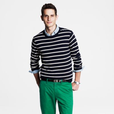 Cotton crewneck sweater in navy stripe