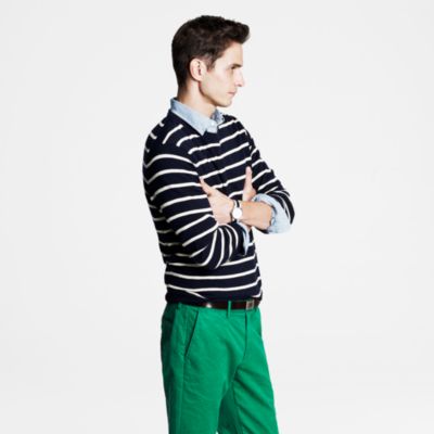 Cotton crewneck sweater in navy stripe