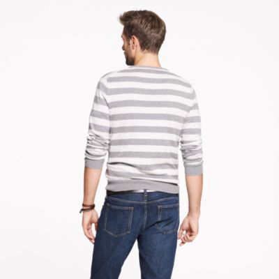 Cotton-cashmere crewneck sweater in heather grey stripe