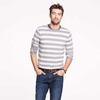 Cotton-cashmere crewneck sweater in heather grey stripe