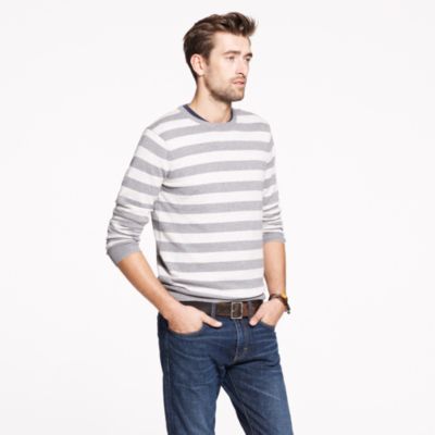 Cotton-cashmere crewneck sweater in heather grey stripe