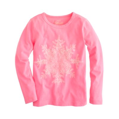Girls' long-sleeve sequin snowflake tee
