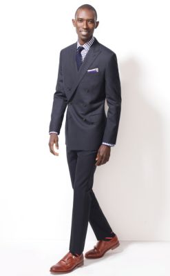 Ludlow double-breasted peak lapel blazer with double vent in Italian wool