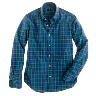 Slim Secret Wash shirt in point green tartan