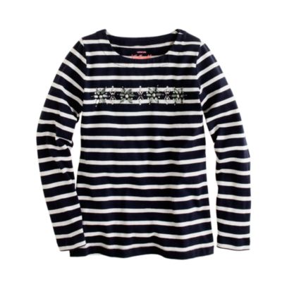 Girls' long-sleeve stripe jeweled snowflake tee