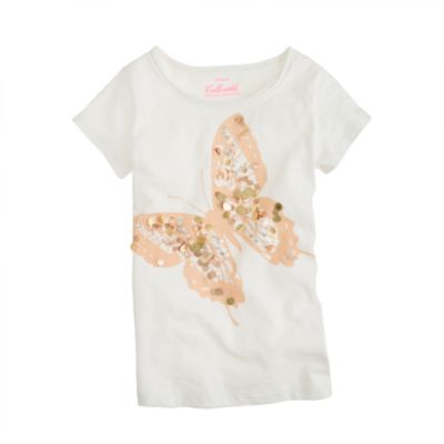 Girls' golden paillette butterfly tee