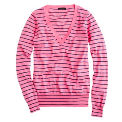 Cotton V-neck sweater in stripe