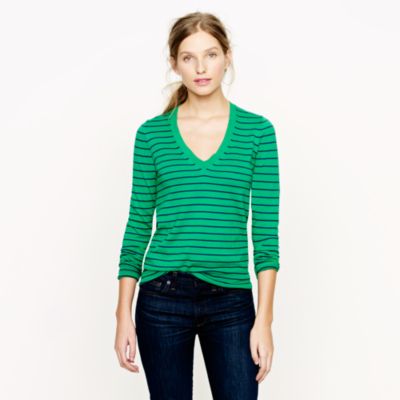 Cotton V-neck sweater in stripe