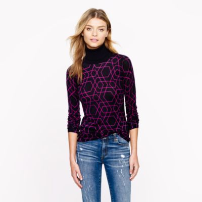 Merino turtleneck sweater in abstract diamond