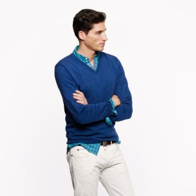 Tall cotton-cashmere V-neck sweater