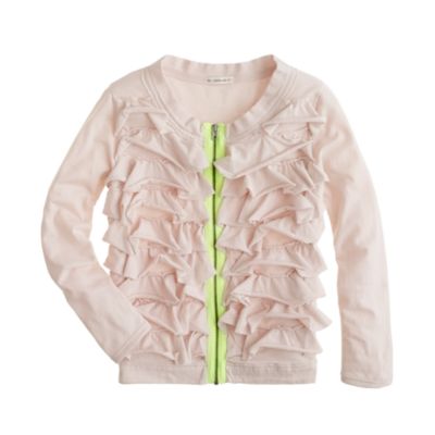 Girls' neon zip ruffle cardigan