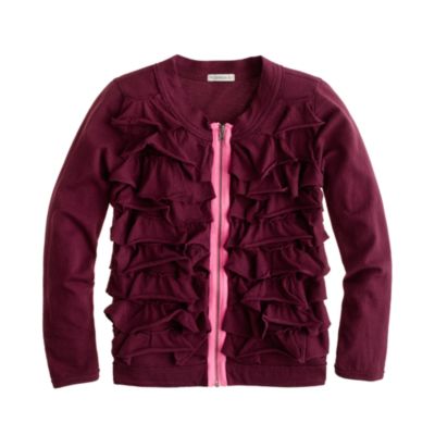 Girls' neon zip ruffle cardigan