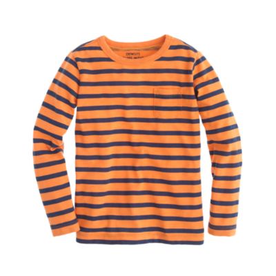 Boys' long-sleeve pocket tee in slim stripe