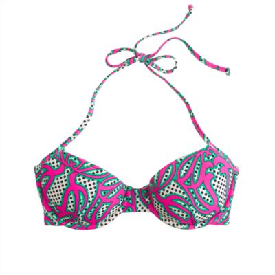 Underwire halter top in neon swirl print