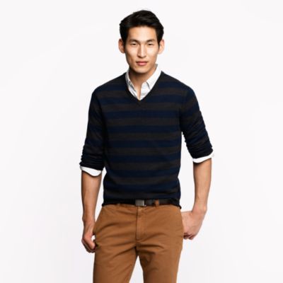 Merino V-neck sweater in rugby stripe
