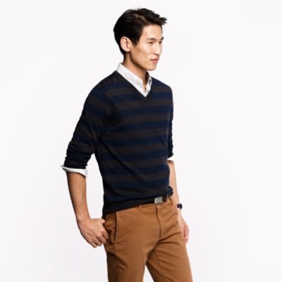 Merino V-neck sweater in rugby stripe