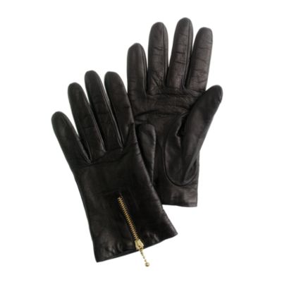 Zip leather gloves