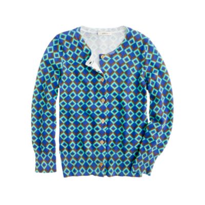 Girls' gold-button Caroline cardigan in diamond print