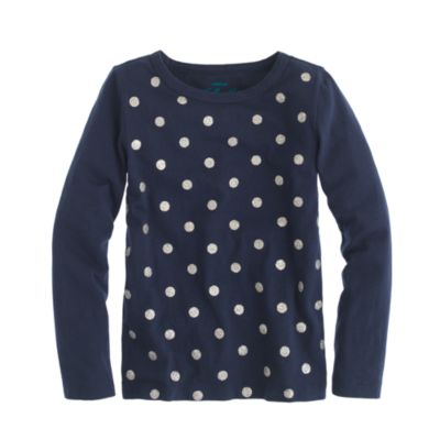 Girls' long-sleeve glitter polka-dot tee