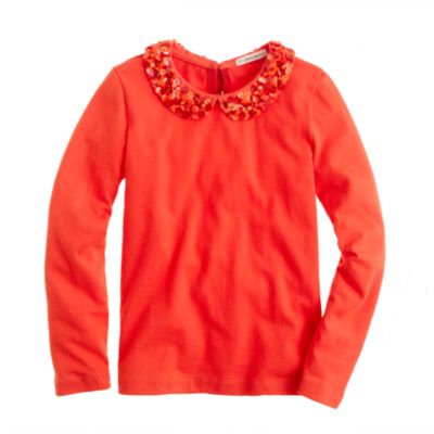 Girls' long-sleeve sparkle-collar tee