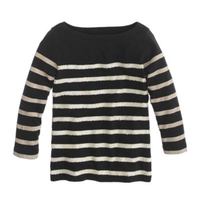 Girls' three-quarter sleeved sequin stripe tee