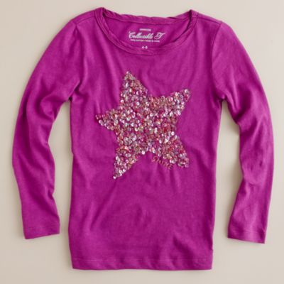 Girls' long-sleeve sequin star tee